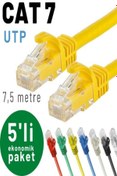 Resim IRENIS 5 Adet 7,5 Metre Cat7 Utp Kablo Ethernet Network Internet Lan Kablosu, Sarı 