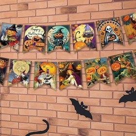 Resim Vintage Cadılar Bayramı Banner, Balkabağı Banner Cadılar Bayramı,Parti Süslemeleri Balkabağı Garland - Cadılar Bayramı Partisi Banner, Şömine, Duvar için Balkabağı Tabelası ile Yeniden Kullanılabilir 