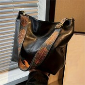 Resim Bohem Tarzı Büyük Kapasiteli Kadın Omuz Çantası - Geniş Askılı Vintage Tote, Siyah/Beyaz, Altın Tonlu Donanım, Polyester Astar, Günlük Kullanım İçin Rahat Çanta | Dekoratif Desenli Çanta | Karmaşık Dikiş Tasarımı 