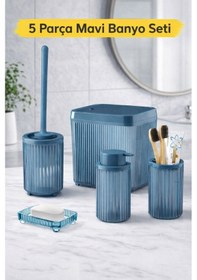 Resim Modern Tasarımlı 5 Parça Banyo Aksesuar Seti Dc-6791 Mavi 