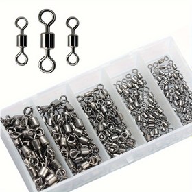 Resim 200 adet/takım Döner Varil Swivel, İğne Bağlantısı, Kutulu Balıkçılık Aksesuarları, 5 Boy, 2# 4# 6# 7# 8# 