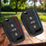 Resim Silikon Anahtar Kılıfı, Tiguan, K7 MK2 VII, T-Cross, T-Roc, T5, Passat B8, CC, Polo ve Golf 7 Dahil olmak üzere Volkswagen Modelleri için 3 Düğmeli, Anahtar Zinciri ile Birlikte. 