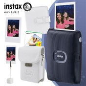 Resim Instax Mini Link 2 Uzay Mavisi Yazıcı 20li mini Film Deri Kılıf Albüm Çerçeve ve Kıskaçlı Stand 