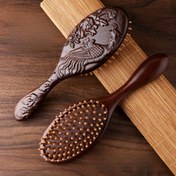 Resim 1 adet El Oyması Sandal Ağacı Hava Yastığı Tarağı Bambu Dişli, Oval Saç Derisi Masaj Fırçası Tüm Saç Tipleri İçin, Ahşap Saç Şekillendirme Fırçası 