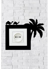 Resim Palmiye Deve Tasarım Priz Çerçevesi İç Ölçü 8,4x8,4 Cm Dekoratif Priz Süsü Ve Anahtar Çerçevesi 