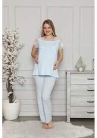 Resim Limissi 2208 Mavi Hamile Lohusa Dantelli Pijama Tk 
