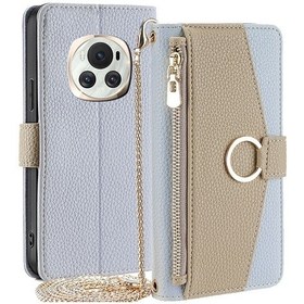 Resim Csdake Honor Magic6 5g İçin Makyaj Aynası Fermuarlı Cep Deri Kılıf, Omuz Askılı 