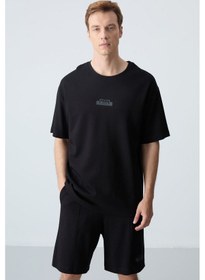 Resim Tommy Life Siyah Pamuklu Kalın Yumuşak Dokulu Oversize Fit Basic Erkek Şort Takım - 85259 