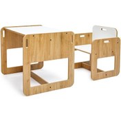 Resim Kumru Montessori Çocuk Oyun Çalışma Aktivite Masası ve Sandalye 2-4 Yaş Ahşap 