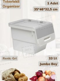 Resim Tekli Tekerlekli Patateslik Soğanlık Oyuncak Kutusu Patates Soğan Sepeti Gri 33 Lt Gri 