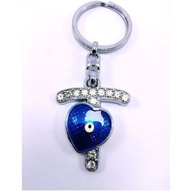 Resim Kalp Nazar Boncuğu Metal Kristal Taşlı T Harfi Anahtarlık Hediyel 