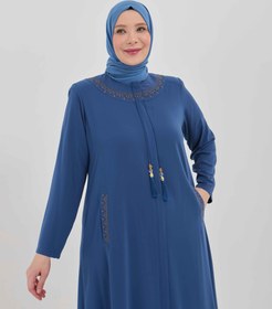 Resim Önü Ve Cebi Zarif Nakış İşlemeli Büyük Beden Ferace İndigo | 2041126 - 46 / İndigo 