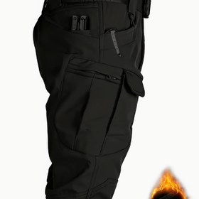 Resim Erkek Kargo Pantolonu, Yırtılmaya Dayanıklı ve Hafif Polar Kaplı Açık Hava Yürüyüş Pantolonu, Çoklu Cep ile Pürüzsüz Kumaş - Kış Kampı, Trekking ve Açık Hava Aktiviteleri için İdeal, Kemer Dahil Değil 