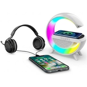 Resim Kablosuz Şarj Standlı Rgb Hoparlör Hızlı Şarj Bluetooth 7 Renk Led Işık Sd Kart Fm Radyo Ses Bombası 