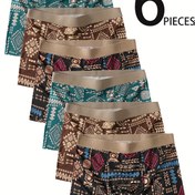 Resim 6 Parça Erkek Retro Boxer Külot - Orta Bel Esnek İç Çamaşırı, Şeffaf Olmayan Kumaş, Turkuaz/Kahverengi/Siyah/Kırmızı/Gri/Bej Desenler - Spor, Günlük ve Resmi Kullanım - Makinede Yıkanabilir Çoklu Paket, Erkekler için Boxer Şortlar, Canlı Renkli İç Giyim, Rahat Kalıp, Nefes Alabilen Kumaş, Geometrik Desen, Günlük Kullanım İç Çamaşırları 