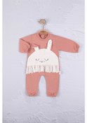 Resim Tavşan Nakışlı Güpürlü % 100 Pamuk Kız Bebek Tulumummmmm Pembe 