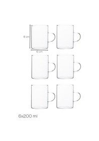 Resim Porsima Pbt-789 6lı Borosilikat Isıya Ateşe Dayanıklı Cam Kulplu Çay Bardağı Kahve Bardak Kupa Seti 250ml Cam - Şeffaf 