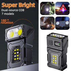 Resim 1 ultra parlak mini LED el feneri - şarj edilebilir taşınabilir COB çalışma lambası, dönebilir baş aydınlatma, metal klips ve mıknatıs ile, yerleşik büyük kapasiteli lityum pil, 7 mod, açık hava kampı tamir acil durumlar için uygun 