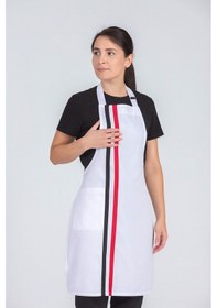 Resim Kadın Boyundan Asmalı Çizgili Barista Şef Mutfak Önlüğü 60x85 Cm Beyaz 