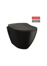 Resim Creavit Terra Asma Klozet Tp325.sm Mat Siyah + Duck Yavaş Kapanan Kapak Mat Siyah 2'li Set Siyah 