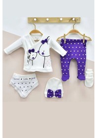 Resim Pekminibebe Little Mause Desenli % 100 Pamuk 5'li Kız Bebek Hastane Çıkış Seti Mor 