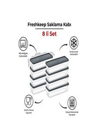 Resim 8'li Saklama Kabı 1,3 Litre Derin Dondurucu Mikrodalga Uyumlu Gri 