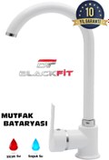 Resim BlackFit Delta Lüks Çift Su Girişli Beyaz Evye Mutfak Bataryası 10 Yıl Garanti 