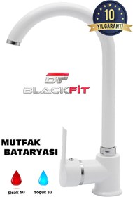 Resim BlackFit Delta Lüks Çift Su Girişli Beyaz Evye Mutfak Bataryası 10 Yıl Garanti 