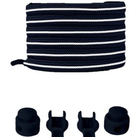 Resim Heel'sUp Lacivert Üzeri Beyaz Yassı Akıllı Kilitli Elastik Ayakkabı Bağı Elastic Shoelace Navy Blue On White 