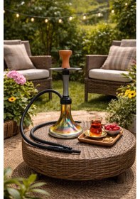 Resim Modern Cam Nargile Takımı 60 Cm Masaüstü Nargile Seti Hortumlu Şişe Cam Nargile Ev Balkon Teras Kullanımı 