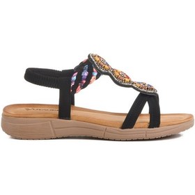 Resim Siyah Hakiki Deri Taş İşlemeli Hafif Kadın Sandalet B096 Z Siyah 