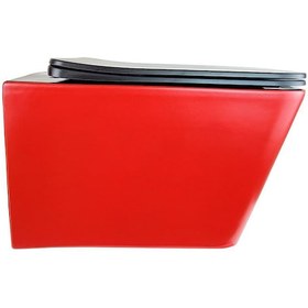 Resim Pure Mat Kırmızı Sıyah Kanalsız Asma Klozet+Soft Kapak Wh-817+Cs- 