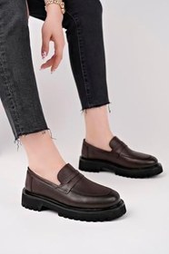 Resim Muggo PARADİSE Hakiki Deri Kalın Taban Günlük Casual Makosen Kadın Loafer Ayakkabı 