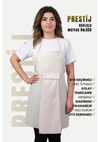 Resim Prestij 4lü Set Sıvı Geçirmez Su Geçirmez Mutfak Önlüğü Eldiven Tutacak Krem Krem 