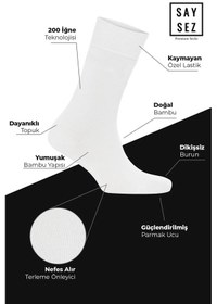 Resim Saysez Bambu Erkek Soket Uzun Beyaz Çorap Dikişsiz Premium Paket 3'lü Beyaz 