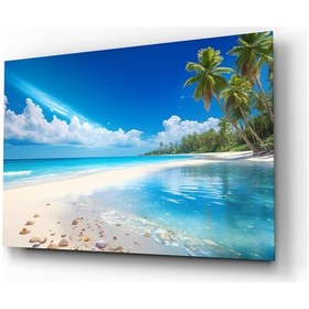 Resim Okyanusta Plaj 4 Dekoratif Cam Tablo, Duvar Dekoru M0022 