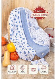 Resim Luckka Dijital Baskılı 3'lü Müslin Örtü Seti - 75x75 Cm - Zt5000 Mavi Mavi 