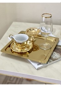 Resim Shinehomedecor Kare Gold Tepsi 21*21 Kare 