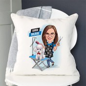 Resim Köpek Kuaförü Kadın Karikatürlü Yastık 