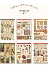 Resim 6 Lı Vintage Notlar Temalı Sticker Seti 12x17 Cm Bullet Journal, Scrapbook, Ajanda,planlayıcı İçin Diğer 