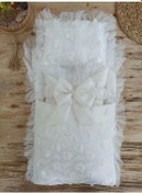 Resim Yenidoğan İzmir İncisi Tül İşlemeli Pamuklu Fiyonklu Kundaklı Lüks 3lü Alt Açma Seti Ekru Ekru 