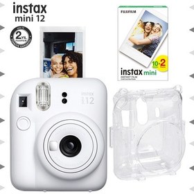 Resim Fujifilm Instax Mini 12 Fotoğraf Makinesi + 20'li Film + Şeffaf Kılıf Seti Beyaz 