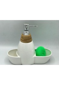 Resim Arow TR-252 Vilma Porselen Mutfak Tezgahı Üstü Bambu Sıvı Sabunluk Seti Beyaz 