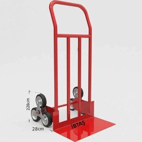 Resim İbtaş 3 Tekerlekli Ergonomik Merdiven Çıkabilen Koli Eşya Yük Taşıma El Arabası 250 kg Kapasite Kırmızı Renk 