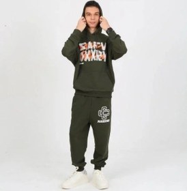 Resim Marions Erkek Çocuk Yazı Detaylı 2 İplik Kapüşonlu Sweatshirt-15229 Haki 