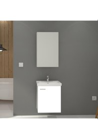 Resim Denko Terra 50 Cm Mdf Beyaz Banyo Dolabı Alt Modül Ve Lavabo Beyaz 