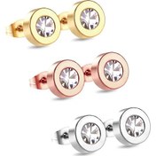 Resim Luxusteel 3 Çift Paslanmaz Çelik Top Küpe Kulak Kıkırdak Piercing Seti Pirinç Kaplama 