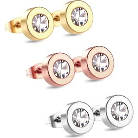 Resim Luxusteel 3 Çift Paslanmaz Çelik Top Küpe Kulak Kıkırdak Piercing Seti Pirinç Kaplama 