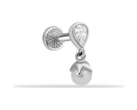 Resim Cherry By Özkonak Luna Damla Taşlı İnci Sallantılı Minimal Tragus Piercing Sarı 