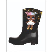 Resim Sea & Blue Shoes Lol Bebek Angel Baskılı Tekli Siyah Su Geçirmeyen Kız Çocuk Yağmur Çizmesi 